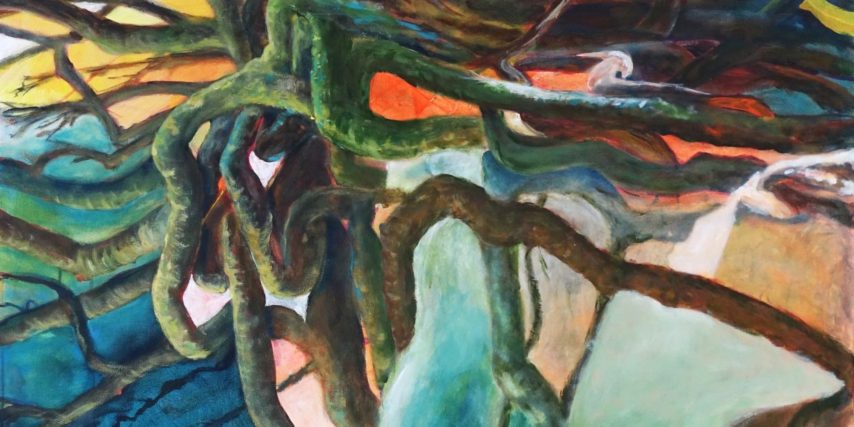 Gemälde Roots: Wurzelwerk in Braun und Grün